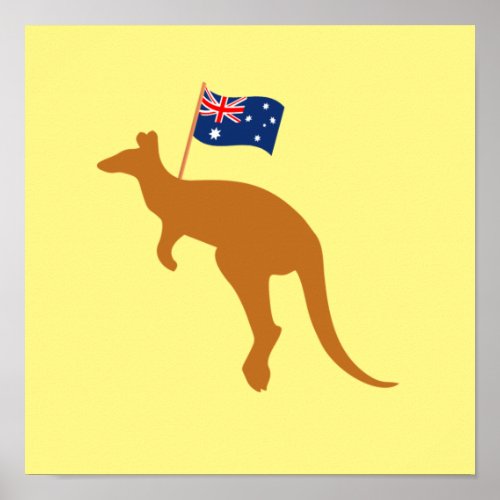 kangaroo australia flag yellow square poster