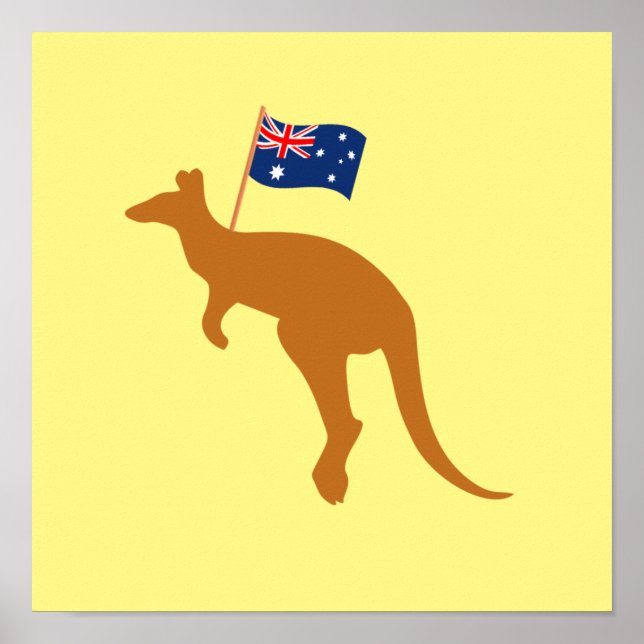 kangaroo australia flag yellow square poster (Front)