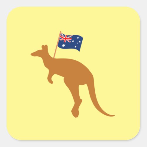 kangaroo australia flag yellow square sticker