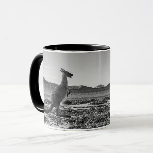 Kangaroo Australia Lucky Bay Black and White Photo Mug (Front Left)