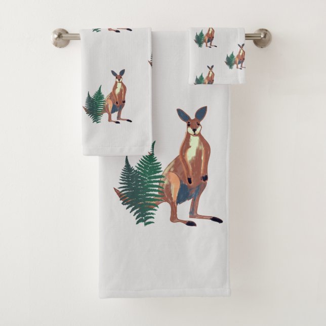 Kangaroo, Australian Animals  Art  Bath Towel Set (Insitu)