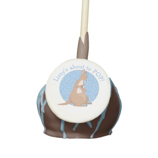 Kangaroo Baby Shower Blue and Tan Cake Pops (Front)