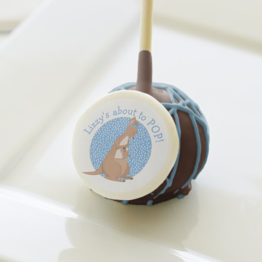 Kangaroo Baby Shower Blue and Tan Cake Pops (Front Insitu)