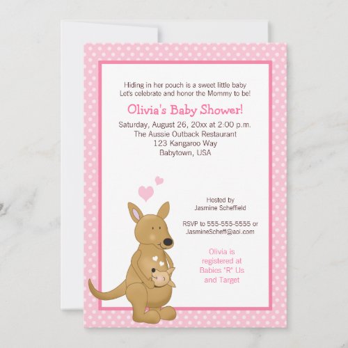 Kangaroo Baby Shower Invitation with Pink Dots