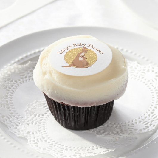Kangaroo Baby Shower Neutral Yellow and Tan Edible Frosting Rounds (Cupcake)