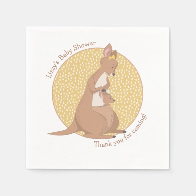 Kangaroo Baby Shower Neutral Yellow and Tan Napkins (Front)