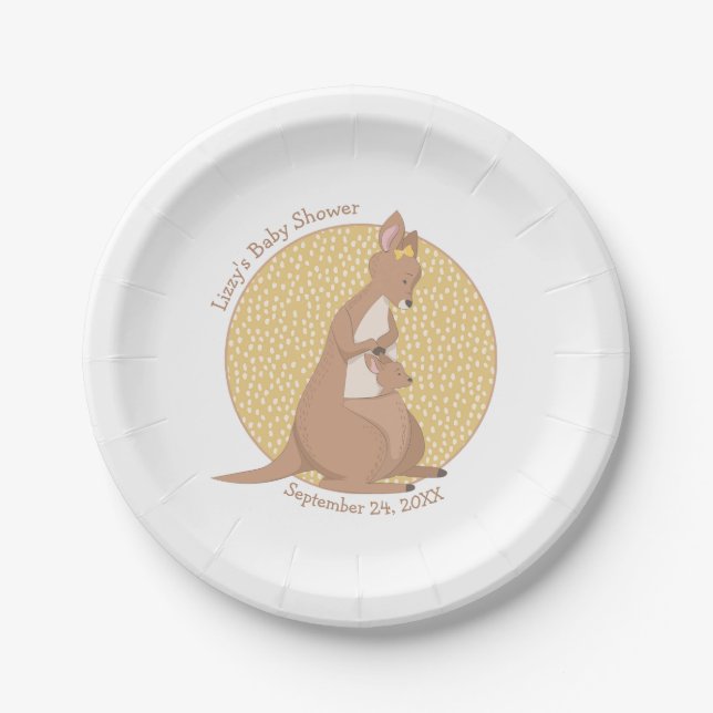 Kangaroo Baby Shower Yellow Gender Neutral Paper Plates (Front)