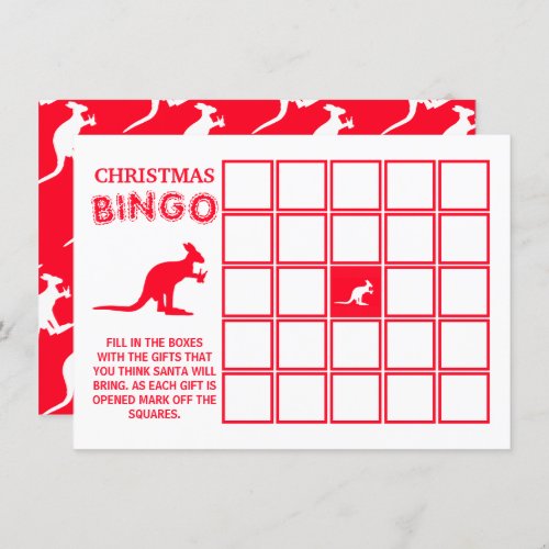 Kangaroo Beer Australian Christmas Bingo Card