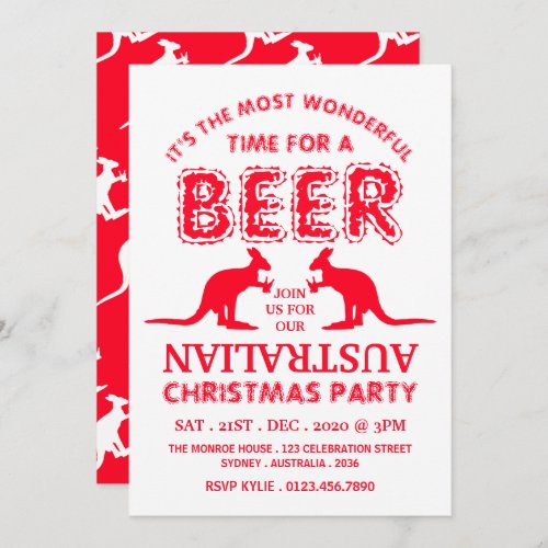 Kangaroo Beer Australian Christmas Party Invitation