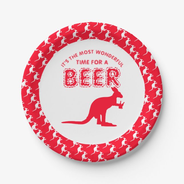 Kangaroo Beer, Australian Christmas Party Paper Plates (Front)