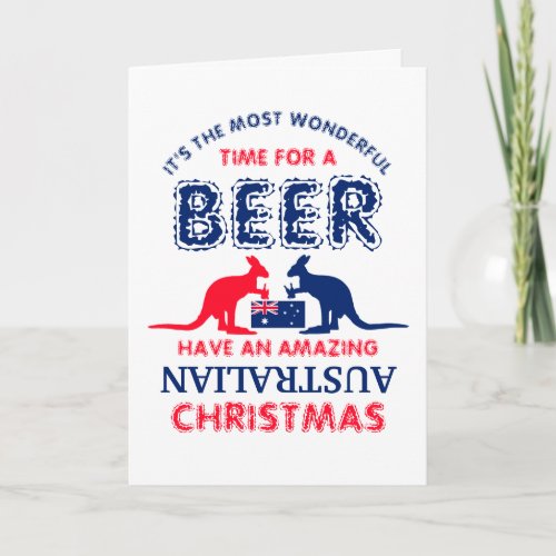 Kangaroo Beer Australian Flag Christmas Greeting Card