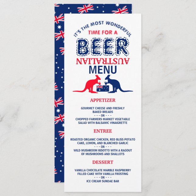 Kangaroo Beer, Australian Flag, Christmas Menu Invitation (Front/Back)