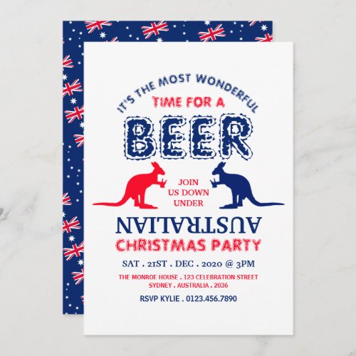 Kangaroo Beer Australian Flag Christmas Party Invitation