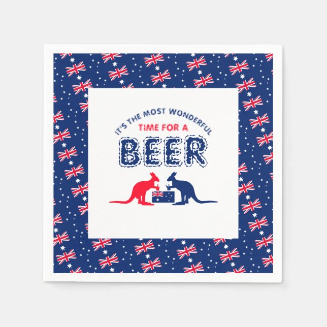 Kangaroo Beer, Australian Flag, Christmas Party Napkins (Front)