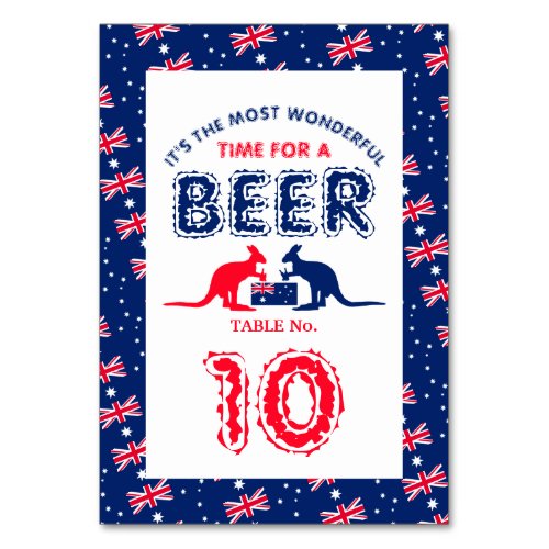 Kangaroo Beer Australian Flag Christmas Party Table Number