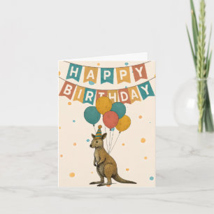 Kangaroo Birthday Card – Cute Animal with Balloons