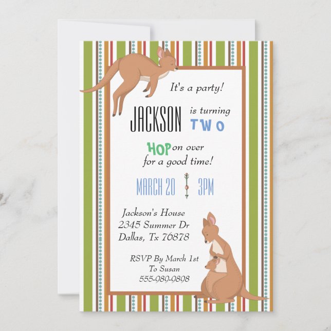 Kangaroo Birthday Party Invitation Child's Invite (Front)