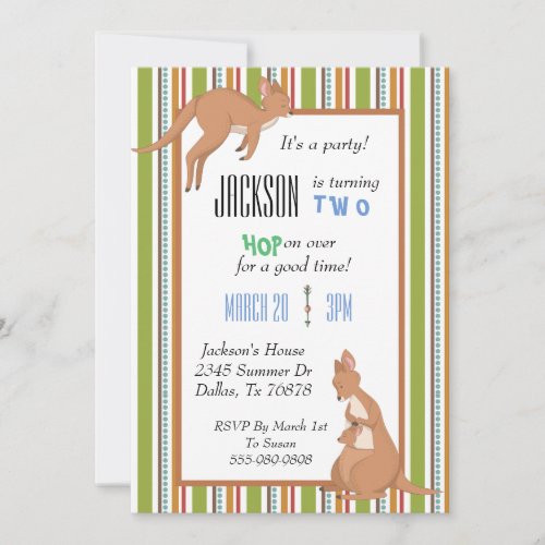 Kangaroo Birthday Party Invitation Childs Invite