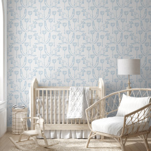 Kangaroo Blue Line Art Baby Room Wallpaper