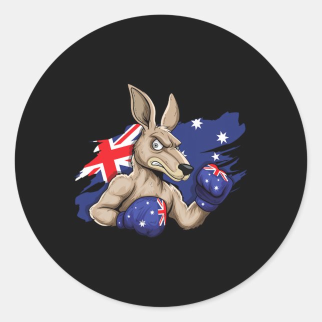 Kangaroo Boxer Boxing Australian Flag Love Austral Classic Round Sticker (Front)