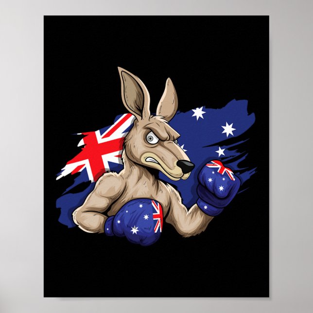 Kangaroo Boxer Boxing Australian Flag Love Austral Poster (Front)