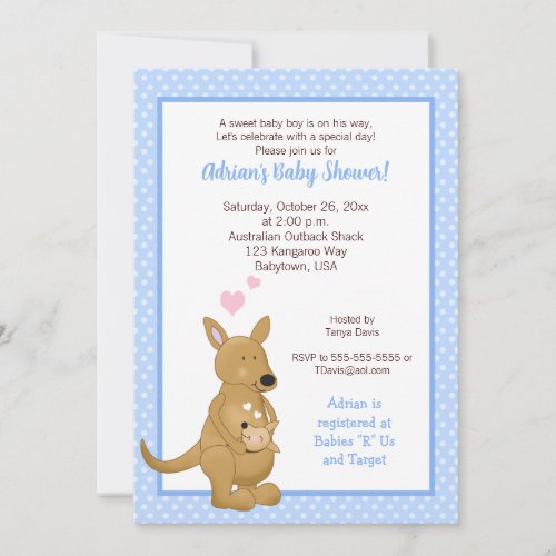 Kangaroo boy Baby Shower Invitation Blue