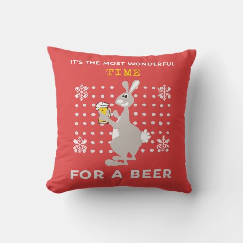 Kangaroo Christmas Decor Beer Animal Australia Throw Pillow