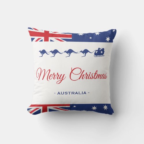Kangaroo Christmas Decor Merry Flag Australia Throw Pillow