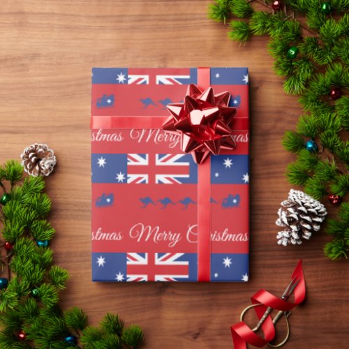 Kangaroo Christmas Decor Merry Sleigh Australian Wrapping Paper