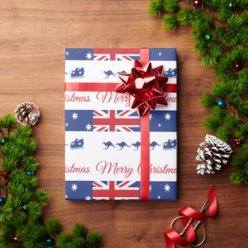 Kangaroo Christmas Decor Merry Sleigh Australian Wrapping Paper