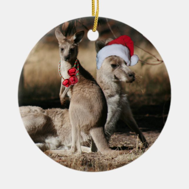 Kangaroo Christmas in the Lucky Country Ceramic Ornament (Front)