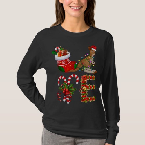Kangaroo Christmas Lights Led Funny Santa Hat Chri T_Shirt