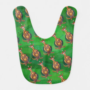 Kangaroo Christmas on Painted Green Back Baby Bib