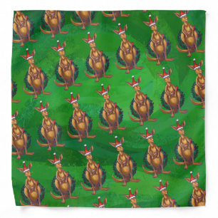 Kangaroo Christmas on Painted Green Back Bandana