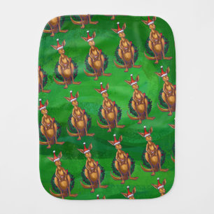 Kangaroo Christmas on Painted Green Back Burp Cloth