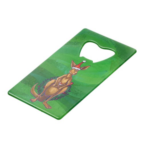 Kangaroo Christmas on Painted Green Back Credit Card Bottle Opener