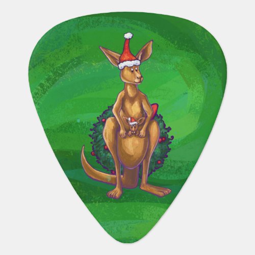 Kangaroo Christmas on Painted Green Back Guitar Pick