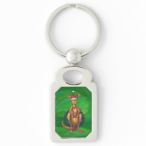 Kangaroo Christmas on Painted Green Back Keychain