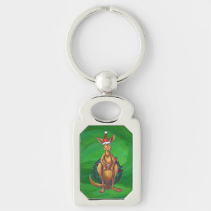 Kangaroo Christmas on Painted Green Back Keychain