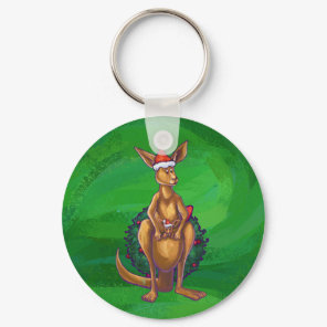 Kangaroo Christmas on Painted Green Back Keychain