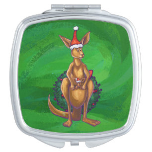 Kangaroo Christmas on Painted Green Back Makeup Mirror