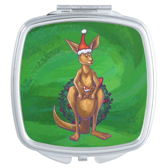 Kangaroo Christmas on Painted Green Back Makeup Mirror (Front)