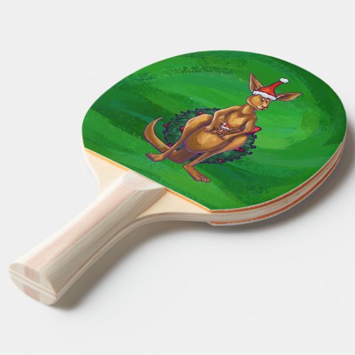 Kangaroo Christmas on Painted Green Back Ping_Pong Paddle