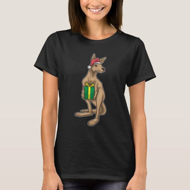 Kangaroo Christmas Santa hat T-Shirt (Front)