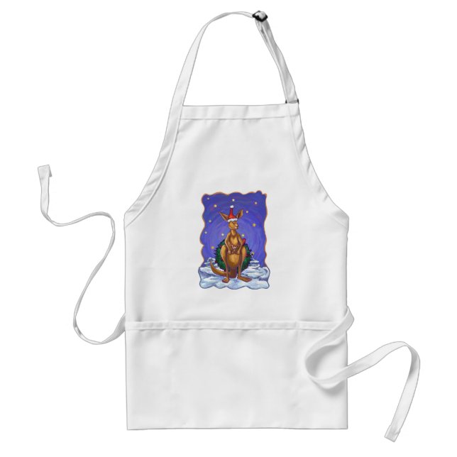 Kangaroo Christmas Starry Night Adult Apron (Front)