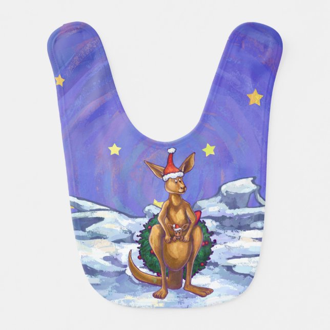 Kangaroo Christmas Starry Night Baby Bib (Front)