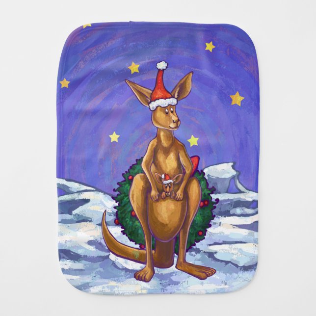 Kangaroo Christmas Starry Night Baby Burp Cloth (Front)