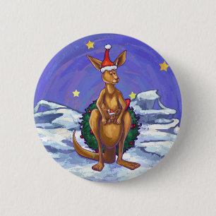 Kangaroo Christmas Starry Night Button