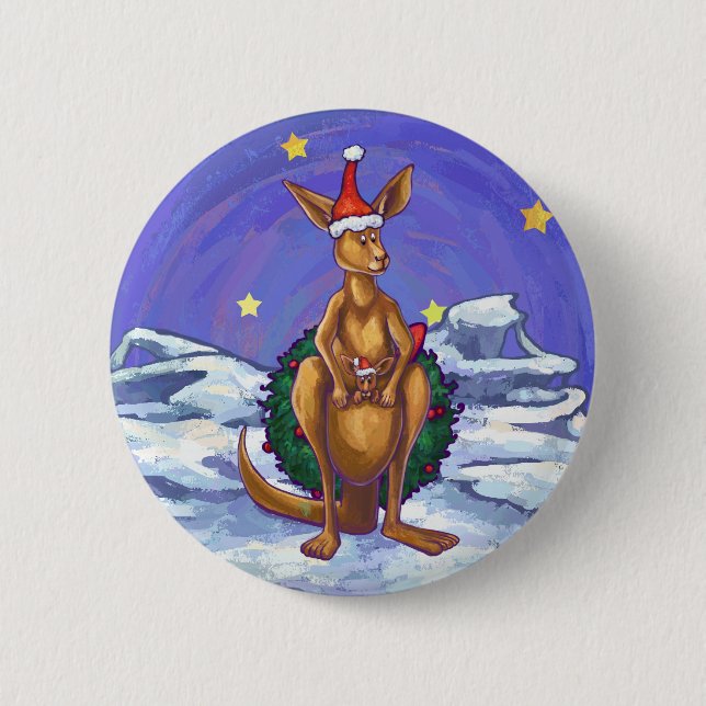 Kangaroo Christmas Starry Night Button (Front)