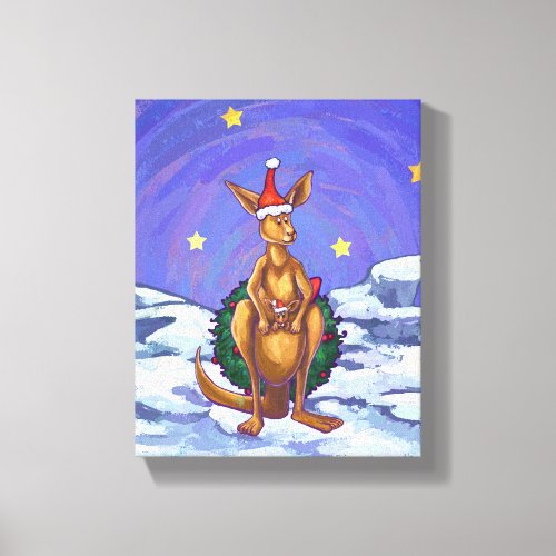 Kangaroo Christmas Starry Night Canvas Print